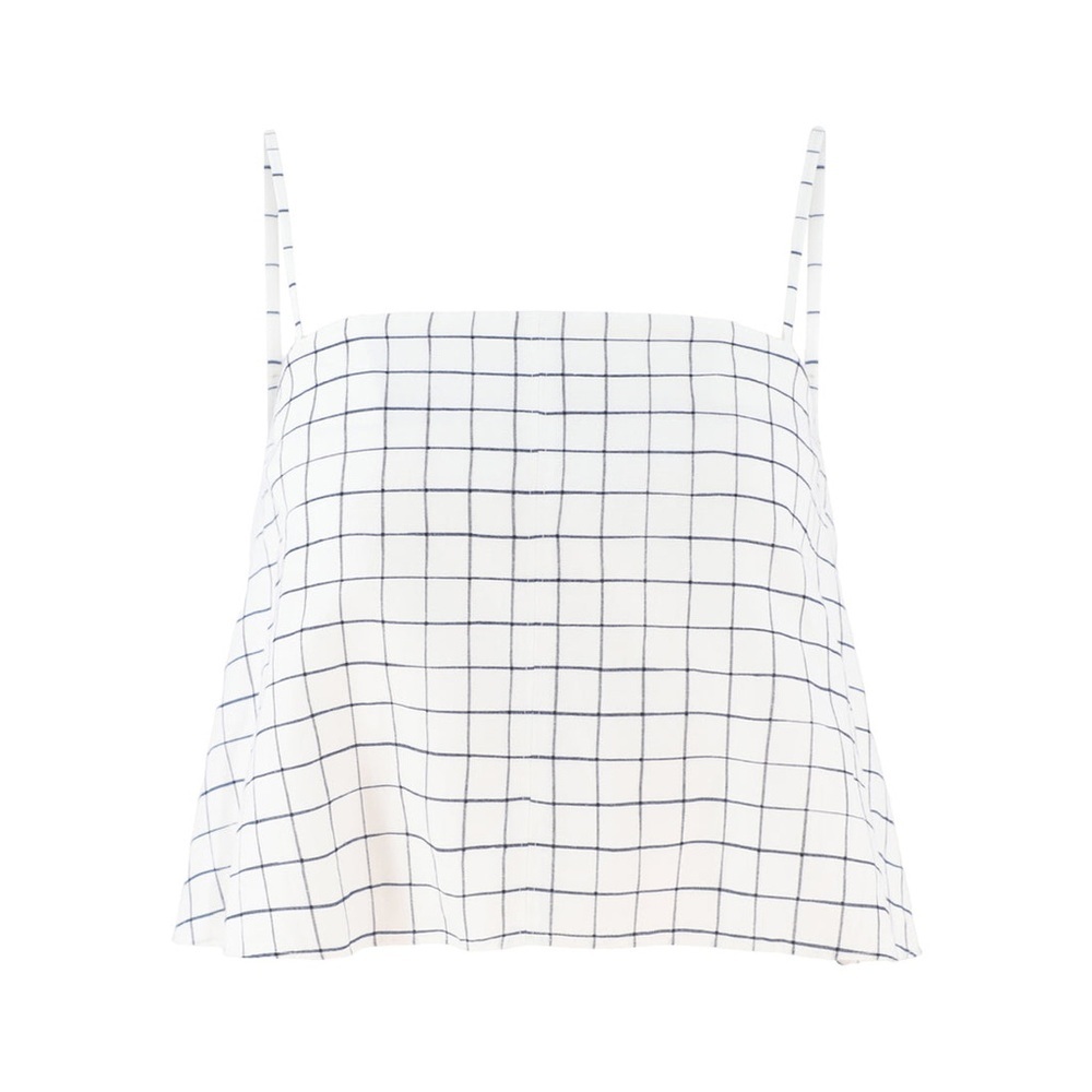 NEW VINCE. Trellis Plaid Strapless Tie Back Top in Off White/Navy $348 Sz 8